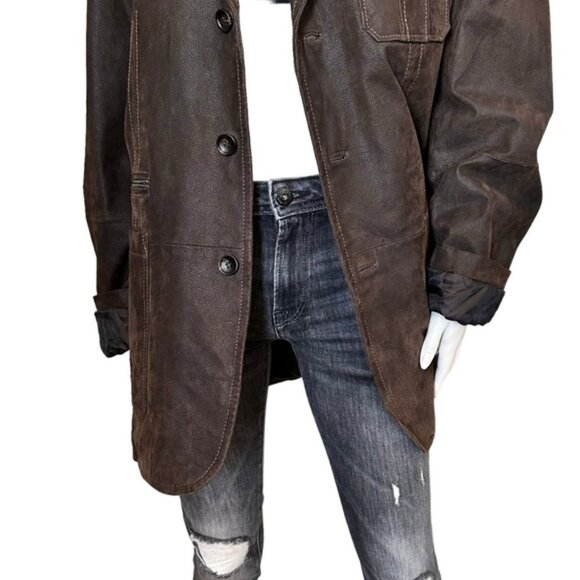 Oversized Danier Boyfriend Vintage Brown Suede Leather Coat Jacket - Picture 4 of 13